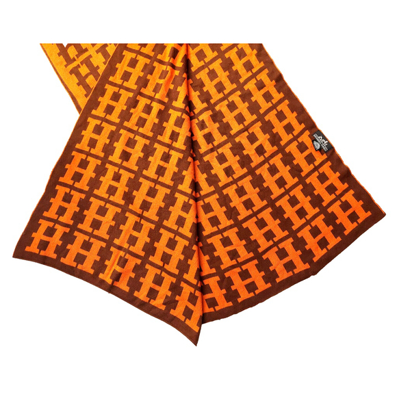 HERMÈS Iconic Brown & Orange Reversibile H Print Wool Scarf Pre-owned - Picture 11 of 16